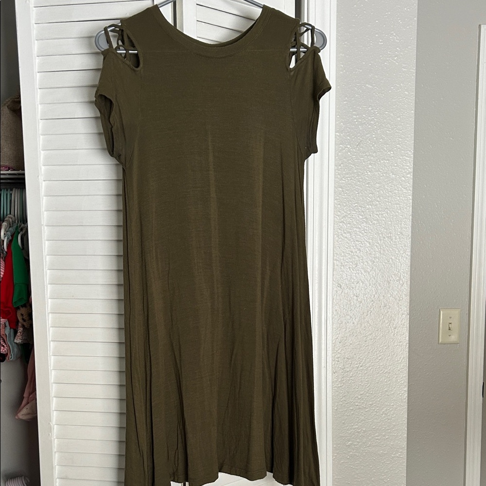 Derek Heart Olive Cold Shoulder Mini Dress